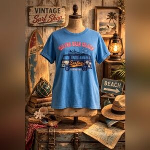 Vintage Style Hilton Head Island Surf Graphic T-Shirt | Tribe | Blue | Size M